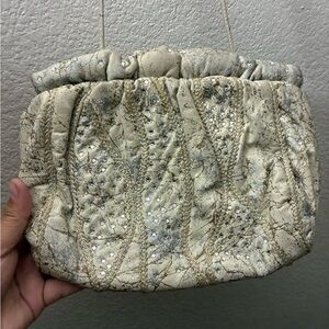 Vintage Rita Diana Elegant for Mylinka CreamWith Crystals Cinch Leather Bag